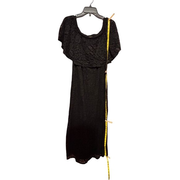 Ellen Weaver Black Overlay Lace Maxi Dress On/Off Shoulder Medium Elegant Gown - Picture 8 of 10